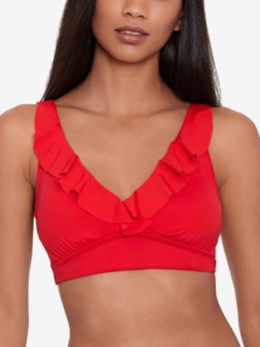Lauren Ralph Red Ruffle V-Neck Bralette Women's Beach Club Underwire Bikini Top
